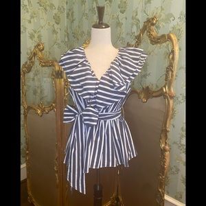 Atlantic Pacific Ruffle Striped Tie Top Halogen; M